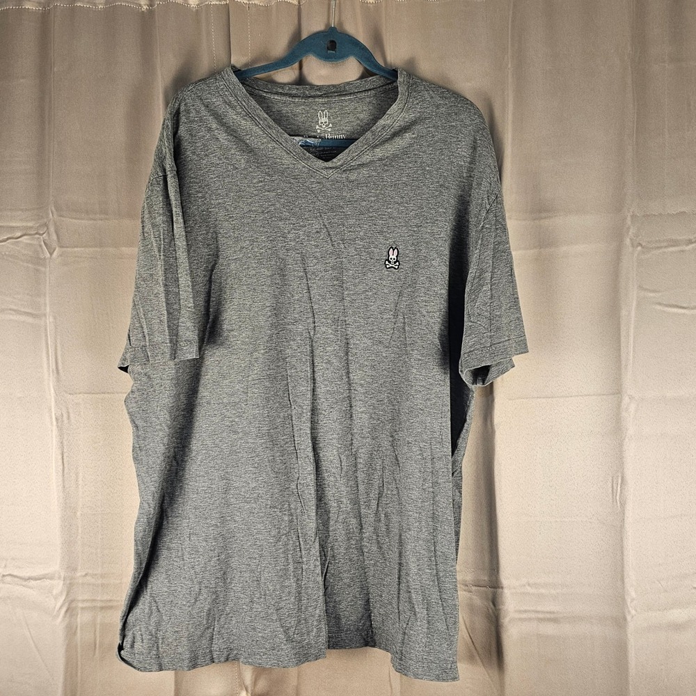 Psycho Bunny Mens Gray V Neck Short Sleeve Tshirt 2XLT 2XL Tall HOLE